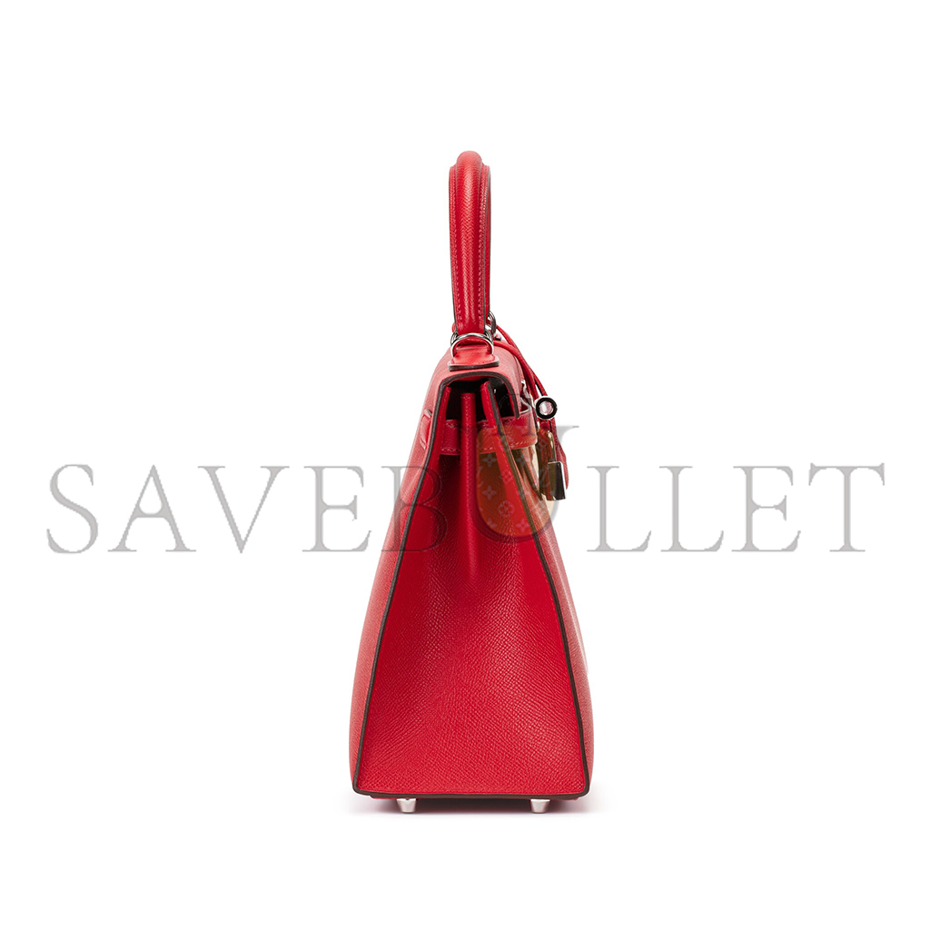 HERMÈS MASTER ROUGE CASAQUE EPSOM SELLIER KELLY 25 PALLADIUM HARDWARE (25*17*7cm) 